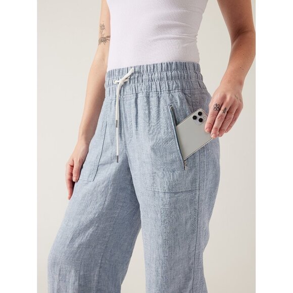 ATHLETA Women's Cabo Linen Wide Leg Pant Size 6 In Chambray Blue - Picture 2 of 13